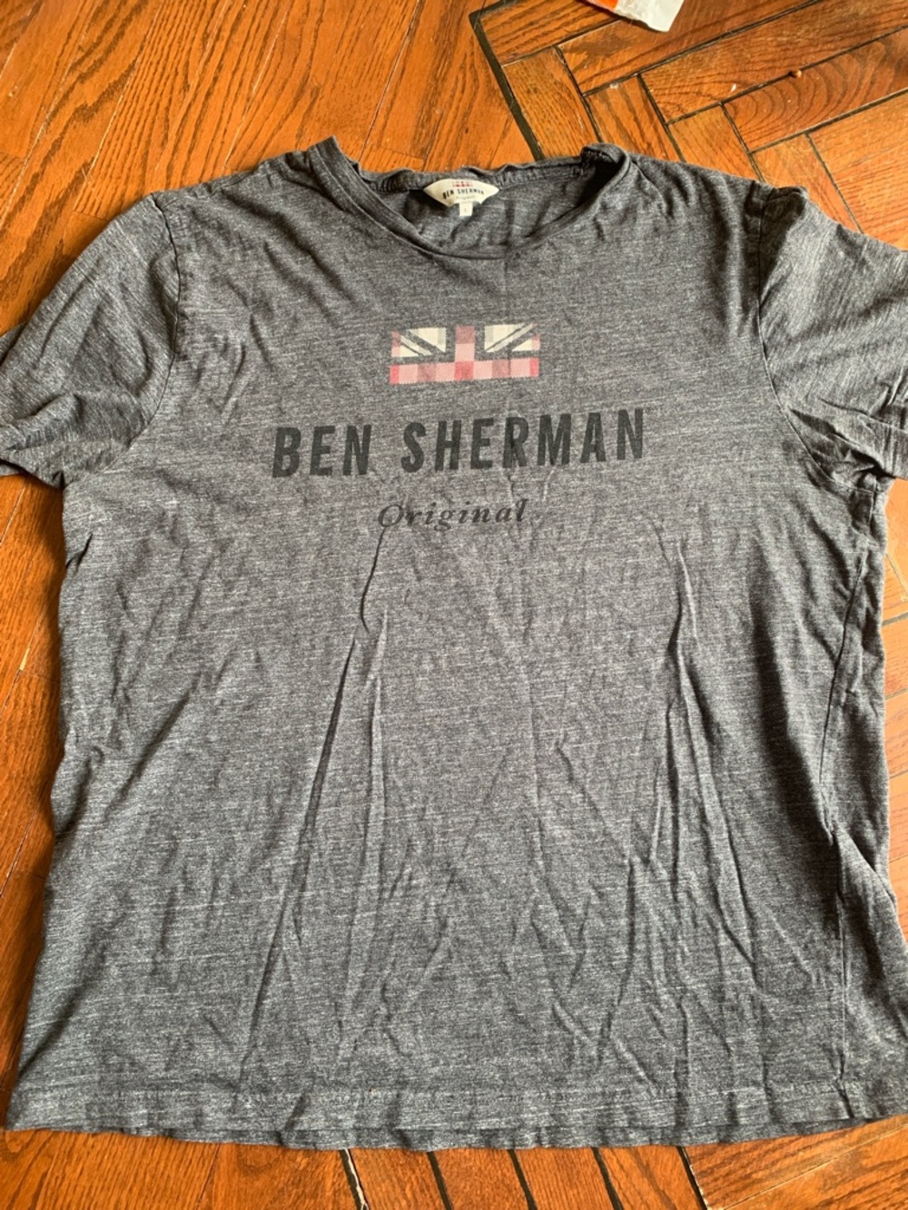 Men’s L Heathered Grey Ben Sherman Originals Short Sleeve Tee Shirt Union Jack